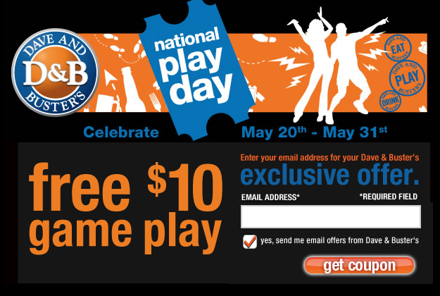 FREE $10 Game Play at Dave and Busters 